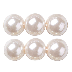 Blanc Floral Brins de perles rondes en verre teinté écologique, Grade a, cordon en coton fileté, floral blanc, 6mm, Trou: 0.7~1.1mm, Environ 72 pcs/chapelet, 15 pouce