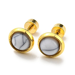 Blanc Boucles d'oreilles à tige droites en résine ronde et plate avec placage sous vide PVD, bijoux de corps piercing doré en acier inoxydable, blanc, 304mm