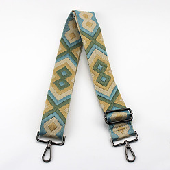 Sky Blue Ethnic Style Cotton Jacquard Adjustable Wide Shoulder Strap, with Swivel Clasps, for Bag Replacement Accessories, Gunmetal, Sky Blue, 80~130x5cm