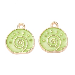 Green Alloy Enamel Pendants, Conch Shape Charms, Golden, Green, 17x15x1mm, Hole: 1.6mm