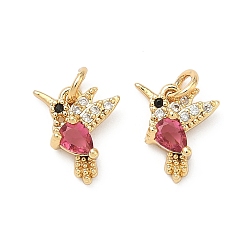 Светло-Вишневый Латунные микро проложить кубического циркония подвески, амулеты птиц, без свинца и без кадмия, стойки покрытие, долговечный, реальный 18 k позолоченный, светло-вишневый, 10x9x3.5 мм, Перейти кольцо: 4x0.8 мм, 2.5 мм внутренним диаметром