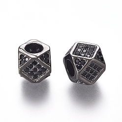 Gunmetal Brass Micro Pave Cubic Zirconia Beads, Polygon, Black, Gunmetal, 6.5~7x6.5~7x6.5~7mm, Hole: 3mm, Diagonal Length: 9mm