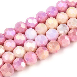 Бледно-Розовый Антикоррозийные гальванические стеклянные бусины, имитация драгоценных камней, круглые, с покрытием AB цвета, граненый(32 граненый), розовый жемчуг, 10 мм, отверстие : 1.2 мм, около 37 шт / нитка, 14.96'' (38 см)