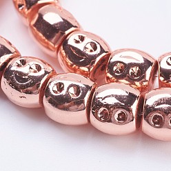 Rose Gold Plated Non-magnetic Synthetic Hematite Beads Strands, Smooth Surface, Drum, Rose Gold Plated, 10x9.5x9mm, Hole: 1mm, about 49pcs/strand, 16.3 inch(41.5cm)