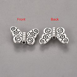 Antique Silver Tibetan Style Alloy Beads, Butterfly, Lead Free & Cadmium Free, Antique Silver, about 11x15x1.5mm, Hole: 1.5mm