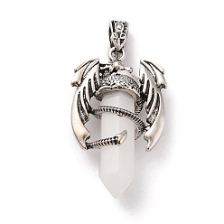 White Jade Natural White Jade Pointed Pendants, Faceted Bullet Charms, with Rack Plating Platinum Tone Alloy Dragon Findings, Cadmium Free & Lead Free, 39~41x24~25x13~14mm, Hole: 4x8mm