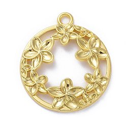Golden Zinc Alloy Open Back Bezel Pendants, For DIY UV Resin, Epoxy Resin, Pressed Flower Jewelry, Flat Round with Flower, Golden, 34x29.5x4mm, Hole: 3mm
