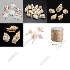 Platine 20pcs 5 styles gros pendentifs en coquillage naturel, breloques en forme de coquillage, avec 5m corde de jute couleur terre, couleur de coquillage, platine, 28~79x21~66mm, Trou: 1~2mm