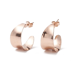 Розовое Золото Ионное покрытие (ip) 304 массивные серьги-гвоздики в форме буквы «С» из нержавеющей стали, полукруглые серьги для женщин, розовое золото , 21x11.5 мм, штифты : 0.7 мм