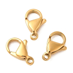 Настоящее золото 18K Ионное покрытие (ip) 304 застежки-клешни из нержавеющей стали, застежки на спусковой крючок, реальный 18 k позолоченный, 12x7.5x3.5 мм, отверстие : 1.4 мм