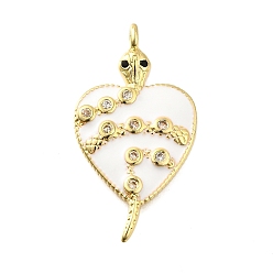 Белый Латунные микро проложить кубического циркония подвески, с эмалью, сердце со змеиными чарами, без свинца и без кадмия, стойки покрытие, долговечный, белые, 28.5x15.5x3 мм, отверстие : 1.6 мм