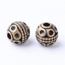 Antique Bronze Tibetan Style Alloy Beads, Round, Cadmium Free & Nickel Free & Lead Free, Antique Bronze, 8x8mm, Hole: 2mm, about 780pcs/1000g