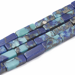 Blue Synthetic Gemstone Beads Strands, Assembled Gold Line Lapis Lazuli and Synthetic Turquoise, Cuboid, Blue, 13~14x4~4.5x4~4.5mm, Hole: 1~1.5mm, about 30pcs/strand, 16.14 inch