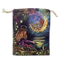 Others Canvas Cloth Packing Pouches, Drawstring Bags, Rectangle, Night, 15~18x13~14cm