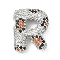 Letter R Латунные микро проложить кубического циркония подвески, долговечный, стойки покрытие, письмо амулеты, платина, Буква R, 22.5x18x6.5 мм, отверстие : 5.2x3 мм