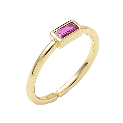 Фиолетовый Прямоугольные латунные манжеты со стеклом для женщин, долговечный, стойки покрытие, без свинца и без кадмия, реальный 18 k позолоченный, фиолетовые, 1.5 мм, внутренний диаметр: 15.3 мм