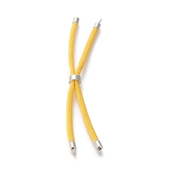 Yellow Nylon Twisted Cord Bracelet, with Brass Cord End, for Slider Bracelet Making, Yellow, 9 inch(22.8cm), Hole: 2.8mm, Single Chain Length: about 11.4cm