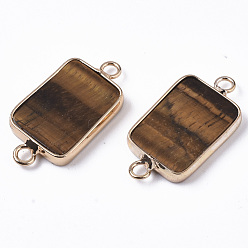 Tiger Eye Natural Tiger Eye Links, with Light Gold Plated Edge Brass Loops, Rectangle, 28.5x15x3.5mm, Hole: 2mm
