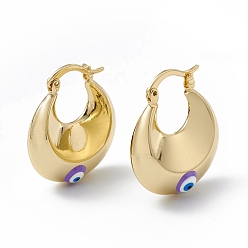 Сине-фиолетовый Толстые серьги-кольца с эмалью от сглаза, настоящие позолоченные украшения из латуни для женщин, синий фиолетовый, 18 мм, штифты : 27x23x9 мм