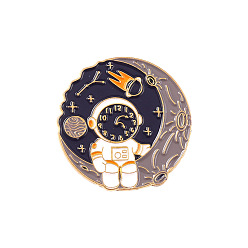 Colorful Space-themed Metal Pin Set with Whale, Moon, Book and Planet Designs, Colorful, 31x30x9.7mm
