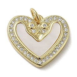 Real 18K Gold Plated Brass Micro Pave Cubic Zirconia Pendants, with Shell, Heart, Real 18K Gold Plated, 16x18x3mm, Hole: 3.4mm