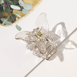 A193 Transparent Butterfly Claw Clip - 3# Tea Green Butterfly-shaped Hair Claw for Girls, Elegant Bun Maker with Beads and Rhinestones