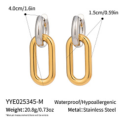 Настоящее золото 18K 304 двухцветные овальные серьги-кольца из нержавеющей стали, реальный 18 k позолоченный