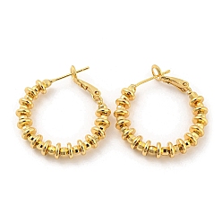 Real 18K Gold Plated Rack Plating Brass Disc Beaded Hoop Earrings, Long-Lasting Plated, Cadmium Free & Lead Free, Real 18K Gold Plated, 31x28.5x5mm