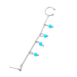 02 White K Retro Minimalist Long Chain Tassel Ear Cuff Earrings with Beads for Women