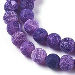 Purple Natural Weathered Agate Beads Strands, Dyed & Heated, Round, Purple, 8mm, Hole: 1.2mm, about 48pcs/strand, 14.37 inch