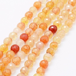 Orange Faceted Natural Agate Beads Strands, Dyed & Heated, Round, Orange, 6mm, Hole: 0.5mm, about 63pcs/strand, 14.4 inch(36.5cm)