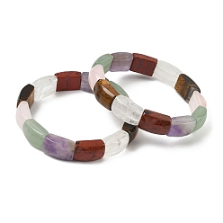 Смешанные камни Эластичные браслеты из натуральных смешанных камней для женщин и мужчин, бамбук, внутренний диаметр: 2-3/8 дюйм (6.15 см), бусина : 10.5~11x16.5~17.5x6.5~7 mm