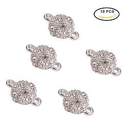 Platinum Alloy Rhinestone Magnetic Clasps with Loops, Round, Platinum, 17x10mm, Hole: 2mm