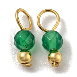 Green Onyx Agate Natural Green Onyx Agate Faceted Round Charms, with Golden Tone Brass Beads and 304 Stainless Steel Loops, 12x4mm, Hole: 2.5mm