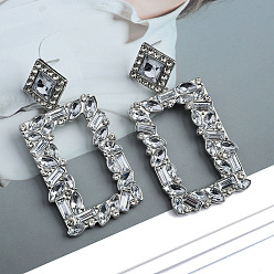 white Colorful Geometric Crystal Earrings with Elegant High-end Style