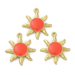 Orange Luminous Brass Enamel Pendants, Glow in the Dark, Golden, Sun Charm, Orange, 22.5x20x3mm, Hole: 1.4mm