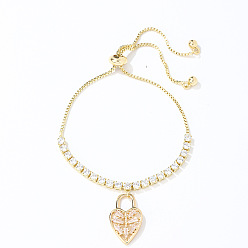 Lock Прозрачный браслет-слайдер из кубического циркония, браслеты с подвесками из золотой латуни, запирать, 10-1/4 дюйм (26 см)