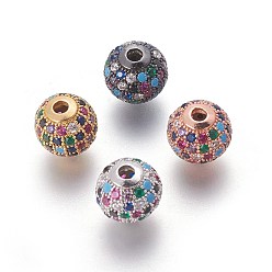 Mixed Color Brass Micro Pave Cubic Zirconia Beads, Round, Colorful, Mixed Color, 10x9.5mm, Hole: 2mm