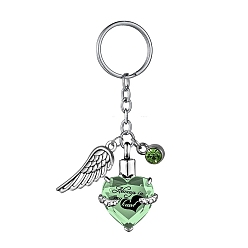 Medium Sea Green Stainless Steel Keychain, with Urn Ashes and Wing Pendant, Medium Sea Green, Pendant: 2.5x2.1cm