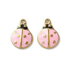 Pink 304 из нержавеющей стали шармы эмали, ионное покрытие (ip), очарование божьей коровки, золотые, розовые, 13x8.5x2 мм, отверстие : 1.2 мм