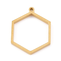 Real 24K Gold Plated Ion Plating(IP) 304 Stainless Steel Open Back Bezel Pendants, Double Sided Polishing, Hexagon, Real 24K Gold Plated, 30.5x24x3mm, Hole: 2mm, Inner Size: about 24x21mm