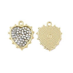 Crystal Rhinestone Pendants, with Light Gold Plated Brass Findings, Heart, Cadmium Free & Lead Free, Crystal, 20x17.5x2.5mm, Hole: 1.6mm