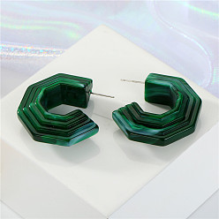 Green Unique Acrylic C-shaped Texture Earrings - Fashionable, Retro and Personalized