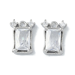 Real Platinum Plated Brass Micro Pave Cubic Zirconia Pendant, with Glass, Rectangle, Real Platinum Plated, 9.5x7x2mm, Hole: 1mm