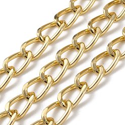 Light Gold Oxidation Aluminum Diamond Cut Faceted Curb Chains, Twisted Chains, Unwelded, with Spool, Light Gold, 12x8x2.5mm, about 131.23 Feet(40m)/Roll
