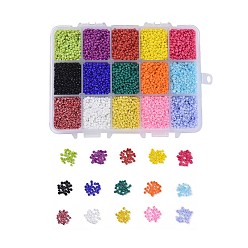 Mixed Color Glass Seed Beads, Opaque Colours & Ceylon & Baking Paint & Opaque Colors Lustered, Round Hole, Round, Mixed Color, 1.5~2mm, Hole: 0.5~1mm, 15colors, 22g/color, 330g/box