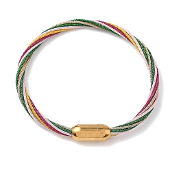 Разноцветный 304 Браслеты из нержавеющей стали с полиэстеровым металлическим шнуром для женщин, с внутренней частью из рыбьей нити и магнитной застежкой, ионное покрытие (ip), красочный, 7-1/4 дюйм (18.3 см)