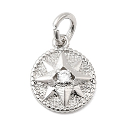 Платинированный Латунные микро проложить кубического циркония прелести, плоские круглые со звездой, долговечный, стойки покрытие, с целью перехода в кольце, Реальная платина, 12x10x3.5 мм, отверстие : 3.2 мм