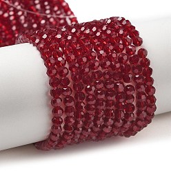 Dark Red Transparent Glass Beads, Faceted(32 Facets), Round, Dark Red, 3~3.5mm, Hole: 0.6mm, about 174~175pcs/strand, 21.18~21.34 inch(53.8~54.2cm)