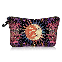 Colorful Sun Moon Eclipse Pattern Polyester Cosmetic Pouches, with Iron Zipper, Waterproof Clutch Bag, Toilet Bag for Women, Rectangle, Colorful, 22x18x13.5cm